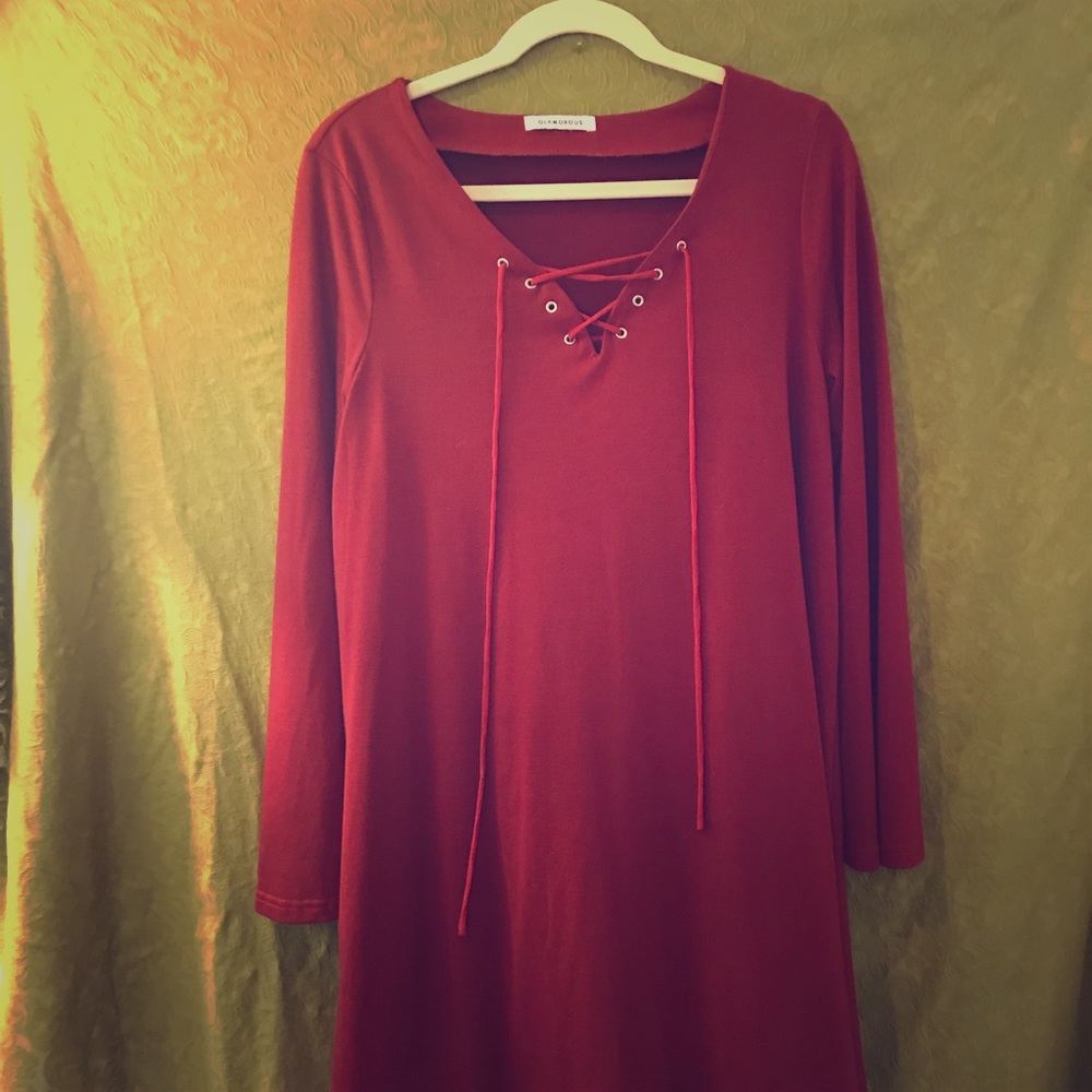 Large maroon bell sleeve boho dress